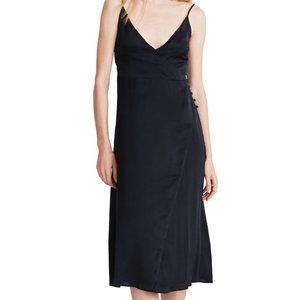 Satin Cami Side-Button Wrap Dress